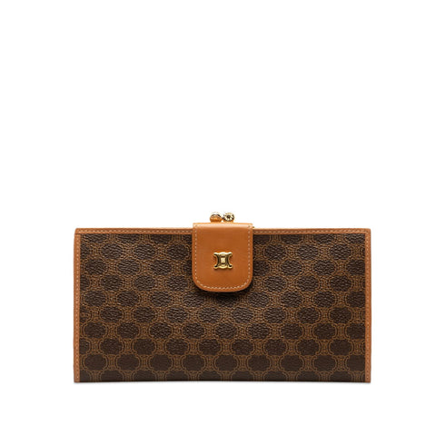 セリーヌ マカダム がま口 長財布 ブラウン PVC レザー レディース CELINE 【中古】