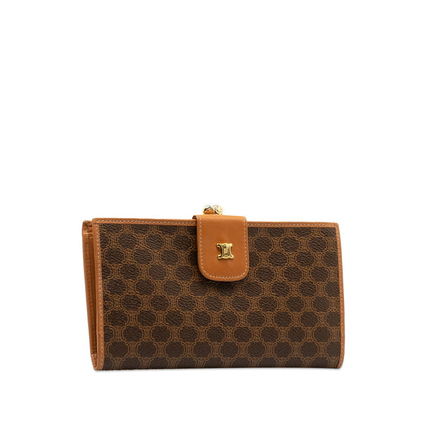 セリーヌ マカダム がま口 長財布 ブラウン PVC レザー レディース CELINE 【中古】