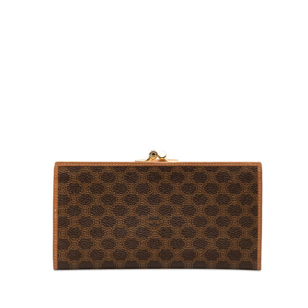 セリーヌ マカダム がま口 長財布 ブラウン PVC レザー レディース CELINE 【中古】