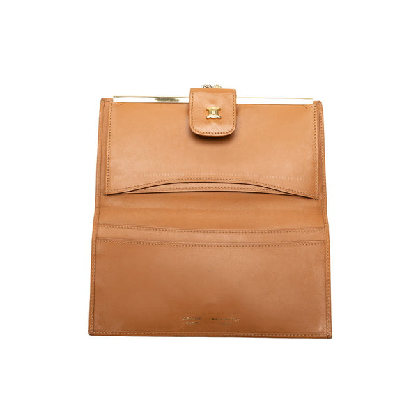 セリーヌ マカダム がま口 長財布 ブラウン PVC レザー レディース CELINE 【中古】