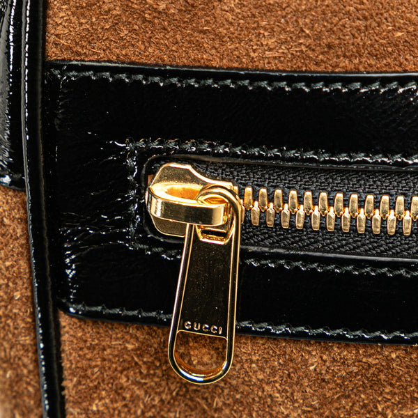 グッチ GGマーモント シェリーライン ウエストバッグ ボディバッグ 517076 ブラウン ブラック スウェード エナメル レディース GUCCI 【中古】