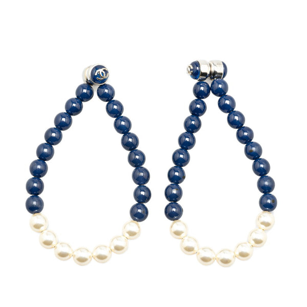 シャネル ココマーク フープ イヤリング ブルー ホワイト フェイクパール レディース CHANEL 【中古】