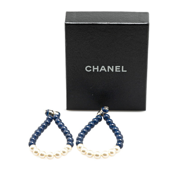 シャネル ココマーク フープ イヤリング ブルー ホワイト フェイクパール レディース CHANEL 【中古】