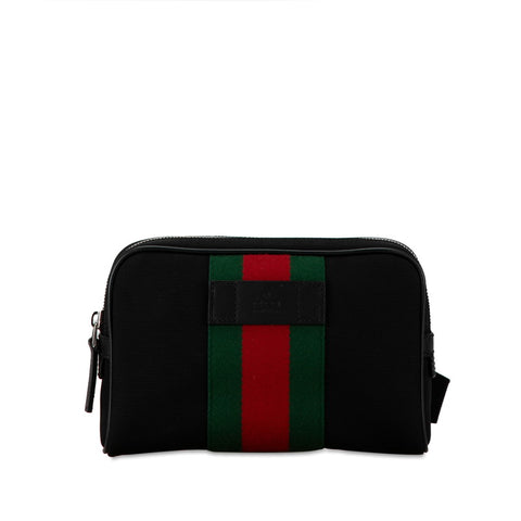 グッチ ロゴ ウエストバッグ ボディバッグ ショルダーバッグ 630919 ブラック キャンバス レザー メンズ GUCCI 【中古】