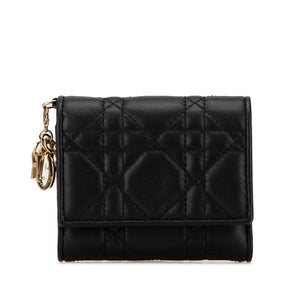 ディオール カナージュ 三つ折り財布 コンパクトウォレット ブラック レザー レディース Dior 【中古】