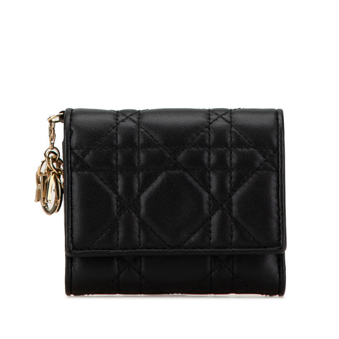ディオール カナージュ 三つ折り財布 コンパクトウォレット ブラック レザー レディース Dior 【中古】