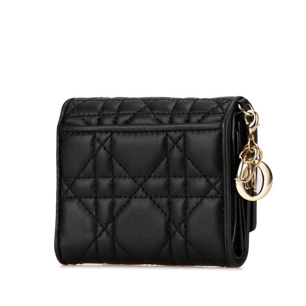 ディオール カナージュ 三つ折り財布 コンパクトウォレット ブラック レザー レディース Dior 【中古】