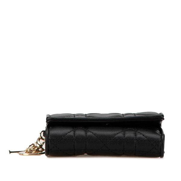ディオール カナージュ 三つ折り財布 コンパクトウォレット ブラック レザー レディース Dior 【中古】