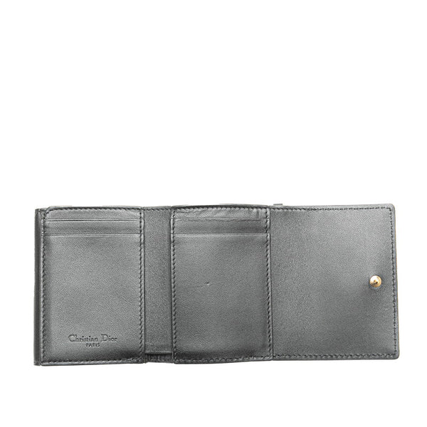 ディオール カナージュ 三つ折り財布 コンパクトウォレット ブラック レザー レディース Dior 【中古】
