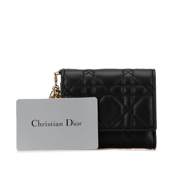ディオール カナージュ 三つ折り財布 コンパクトウォレット ブラック レザー レディース Dior 【中古】