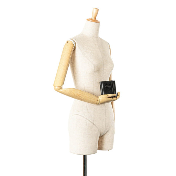 シャネル カメリア ココマーク 三つ折り財布 コンパクトウォレット ブラック ラムスキン レディース CHANEL 【中古】