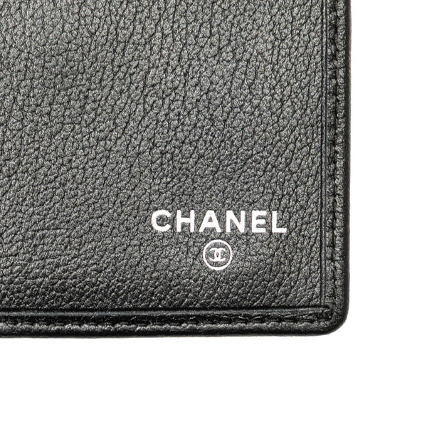シャネル カメリア ココマーク 三つ折り財布 コンパクトウォレット ブラック ラムスキン レディース CHANEL 【中古】