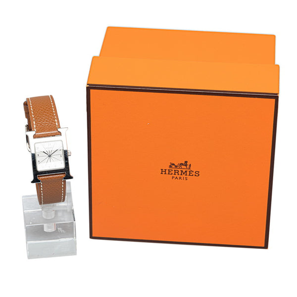 エルメス Hウォッチ 腕時計 HH1.210 クオーツ ホワイト文字盤 ステンレススチール レザー レディース HERMES 【中古】