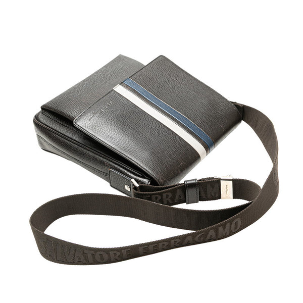 サルヴァトーレフェラガモ 斜め掛け ショルダーバッグ FZ-94 9671 ブラック ブルー グレー レザー レディース Salvatore Ferragamo 【中古】