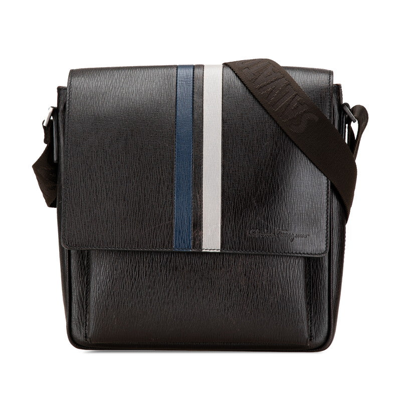 サルヴァトーレフェラガモ 斜め掛け ショルダーバッグ FZ-94 9671 ブラック ブルー グレー レザー レディース Salvatore Ferragamo 【中古】