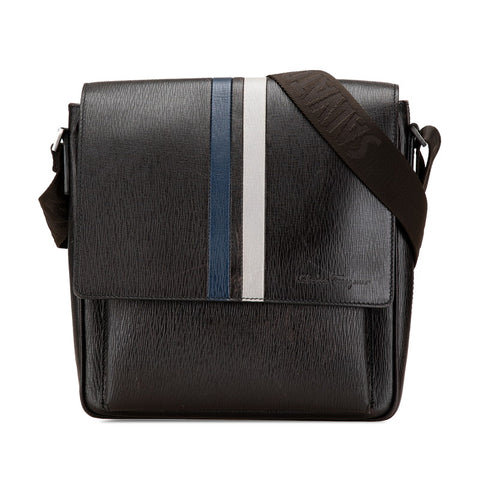 サルヴァトーレフェラガモ 斜め掛け ショルダーバッグ FZ-94 9671 ブラック ブルー グレー レザー レディース Salvatore Ferragamo 【中古】