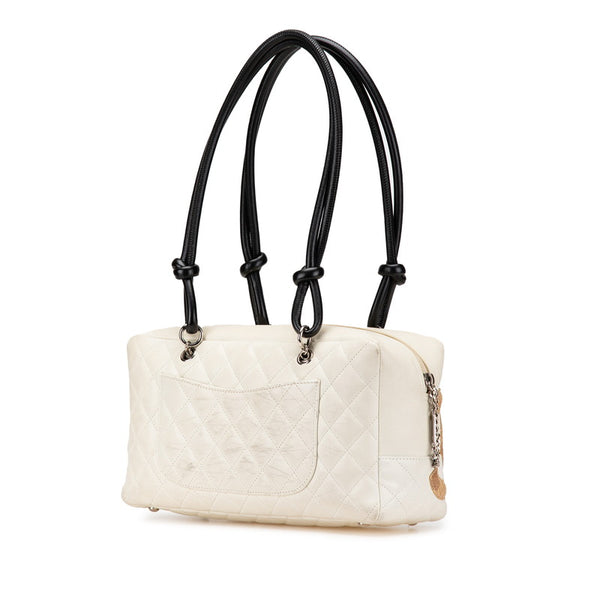 シャネル カンボンライン パイソン ハンドバッグ ホワイト ブラック　ベージュ ラムスキン レディース CHANEL 【中古】