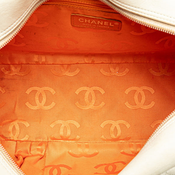 シャネル カンボンライン パイソン ハンドバッグ ホワイト ブラック　ベージュ ラムスキン レディース CHANEL 【中古】