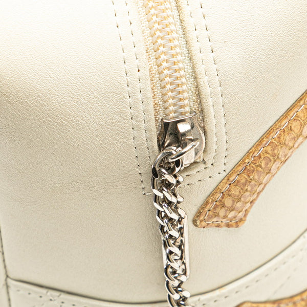 シャネル カンボンライン パイソン ハンドバッグ ホワイト ブラック　ベージュ ラムスキン レディース CHANEL 【中古】