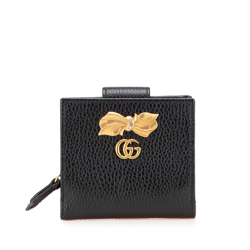 グッチ GGマーモント ボウ 二つ折り財布 524298 ブラック レザー レディース GUCCI 【中古】