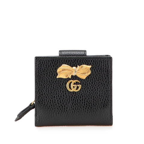 グッチ GGマーモント ボウ 二つ折り財布 524298 ブラック レザー レディース GUCCI 【中古】