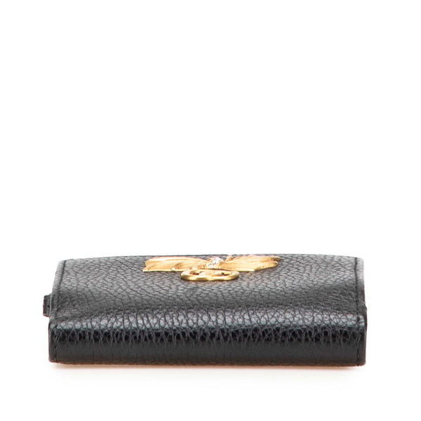 グッチ GGマーモント ボウ 二つ折り財布 524298 ブラック レザー レディース GUCCI 【中古】