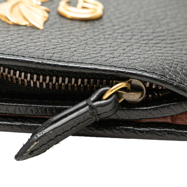 グッチ GGマーモント ボウ 二つ折り財布 524298 ブラック レザー レディース GUCCI 【中古】