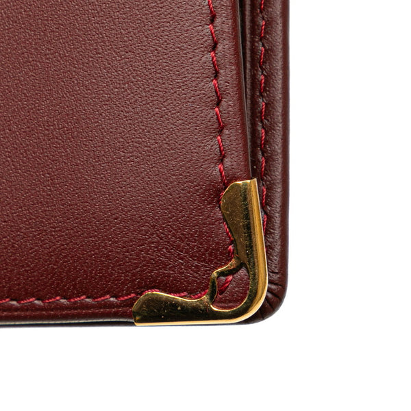 カルティエ マストライン 二つ折り財布 ワインレッド ボルドー レザー レディース CARTIER 【中古】