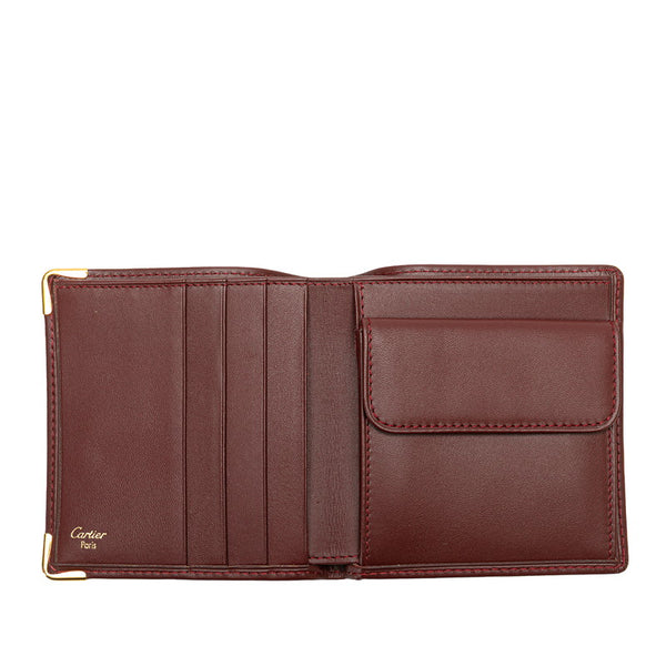 カルティエ マストライン 二つ折り財布 ワインレッド ボルドー レザー レディース CARTIER 【中古】
