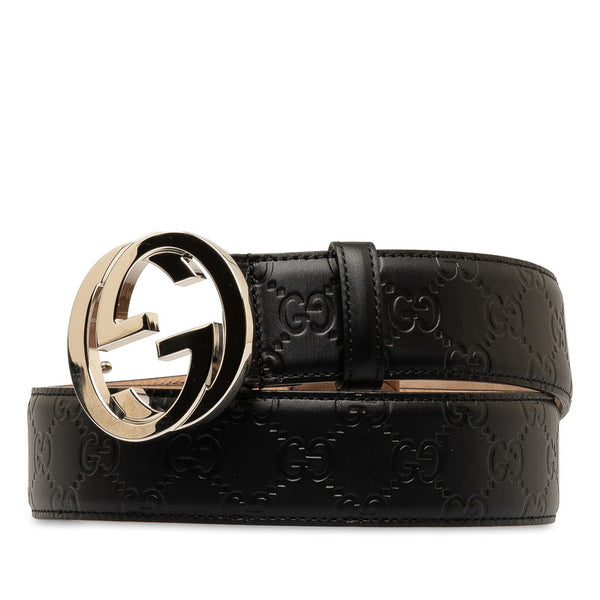 グッチ グッチシマ インターロッキングG ベルト 80/32 411924 ブラック レザー レディース GUCCI 【中古】