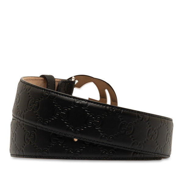 グッチ グッチシマ インターロッキングG ベルト 80/32 411924 ブラック レザー レディース GUCCI 【中古】