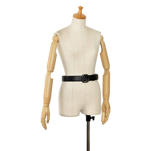 グッチ グッチシマ インターロッキングG ベルト 80/32 411924 ブラック レザー レディース GUCCI 【中古】