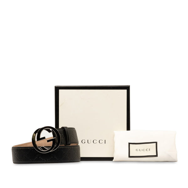 グッチ グッチシマ インターロッキングG ベルト 80/32 411924 ブラック レザー レディース GUCCI 【中古】