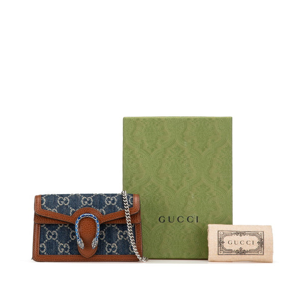 グッチ GGデニム ディオニュソス スーパー ミニバッグ 斜め掛け チェーン ショルダーバッグ 476432 インディゴブルー ブラウン デニム レザー レディース GUCCI 【中古】