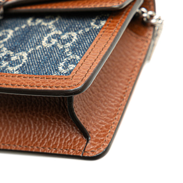 グッチ GGデニム ディオニュソス スーパー ミニバッグ 斜め掛け チェーン ショルダーバッグ 476432 インディゴブルー ブラウン デニム レザー レディース GUCCI 【中古】