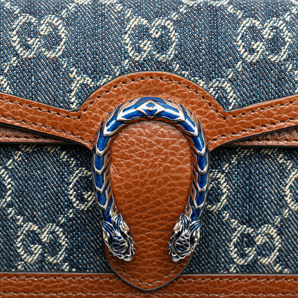 グッチ GGデニム ディオニュソス スーパー ミニバッグ 斜め掛け チェーン ショルダーバッグ 476432 インディゴブルー ブラウン デニム レザー レディース GUCCI 【中古】