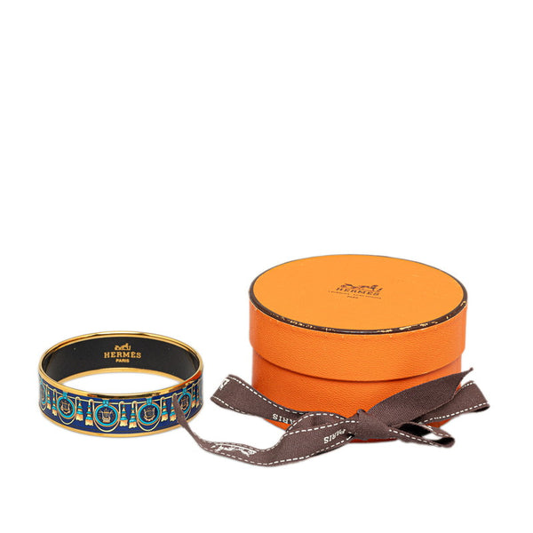 エルメス エマイユGM 勲章 七宝焼き バングル ゴールド ネイビー マルチカラー メッキ レディース HERMES 【中古】