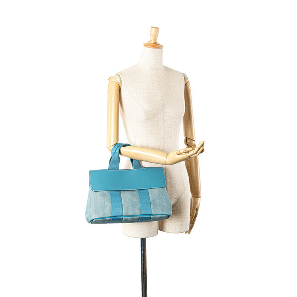 エルメス ヴァルパライソPM ハンドバッグ ブルージーン トワルシェブロン レザー レディース HERMES 【中古】