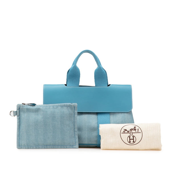 エルメス ヴァルパライソPM ハンドバッグ ブルージーン トワルシェブロン レザー レディース HERMES 【中古】