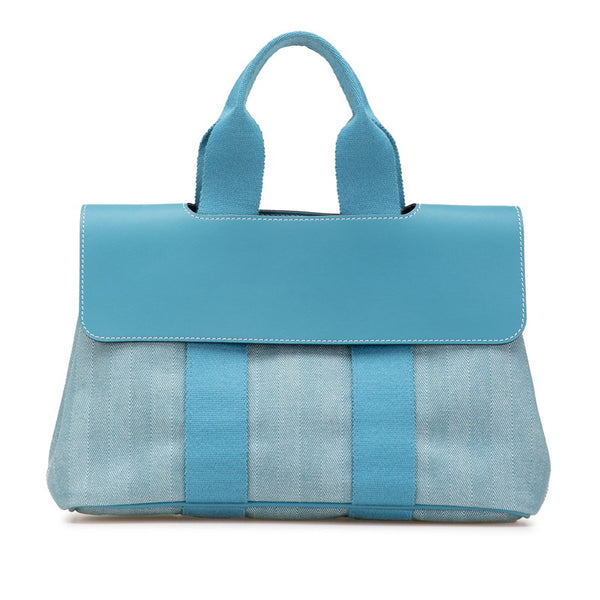 エルメス ヴァルパライソPM ハンドバッグ ブルージーン トワルシェブロン レザー レディース HERMES 【中古】