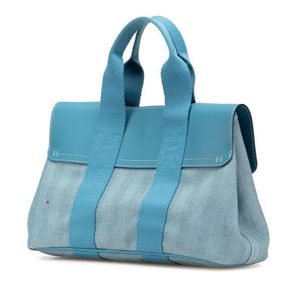 エルメス ヴァルパライソPM ハンドバッグ ブルージーン トワルシェブロン レザー レディース HERMES 【中古】