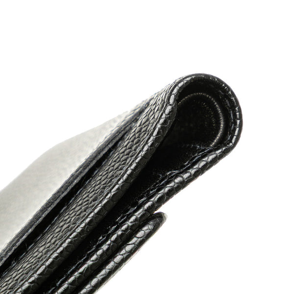 シャネル ココマーク 三つ折り財布 ブラック キャビアスキン レディース CHANEL 【中古】