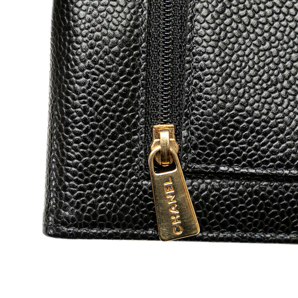 シャネル ココマーク 三つ折り財布 ブラック キャビアスキン レディース CHANEL 【中古】