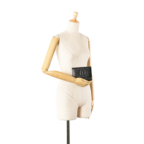 シャネル ココマーク 三つ折り財布 ブラック キャビアスキン レディース CHANEL 【中古】