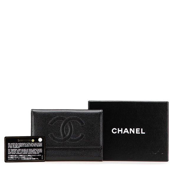 シャネル ココマーク 三つ折り財布 ブラック キャビアスキン レディース CHANEL 【中古】