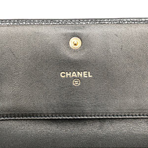 シャネル ココマーク 三つ折り財布 ブラック キャビアスキン レディース CHANEL 【中古】