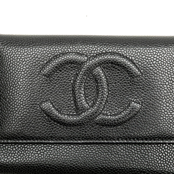 シャネル ココマーク 三つ折り財布 ブラック キャビアスキン レディース CHANEL 【中古】