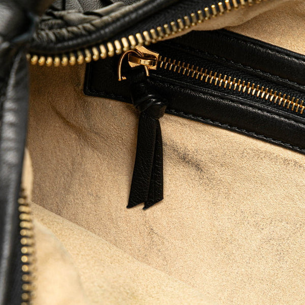 ボッテガヴェネタ イントレチャート ワンショルダーバッグ ハンドバッグ ブラック レザー レディース BOTTEGAVENETA 【中古】