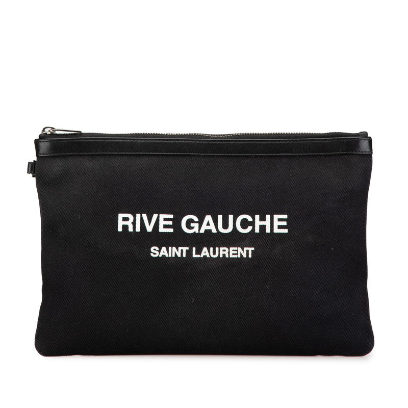 サンローラン リヴ ゴーシュ クラッチバッグ ブラック キャンバス レザー レディース SAINT LAURENT 【中古】