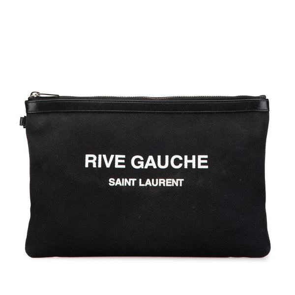 サンローラン リヴ ゴーシュ クラッチバッグ ブラック キャンバス レザー レディース SAINT LAURENT 【中古】